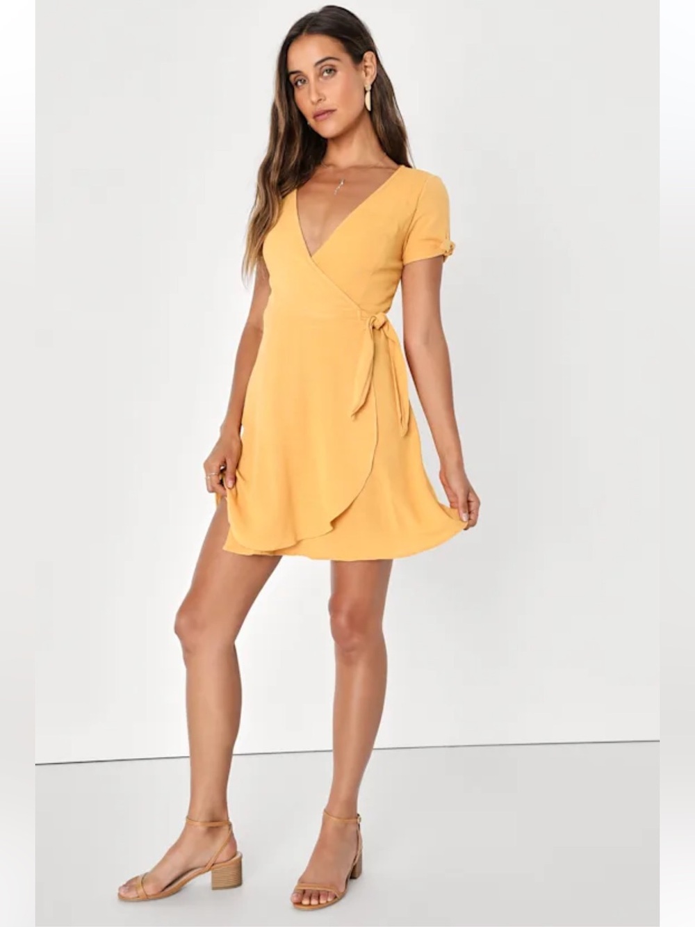Lulu’s My Philosophy Golden Yellow Wrap Dress